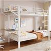 Ktipm Letto a Castello 90x200 cm con Scrivania e Vano Portaoggetti, Bianco | Letto Castello Bambini con Scala e Parapetti Anticaduta, Letto Bambini Per 2 Persone con Struttura Metallica, Senza materasso