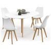 IDMarket - Tavolo da Pranzo Rotondo allungabile Angela Bianco con Gambe in Legno 110-150 cm e Set di 4 sedie Sara Bianche