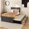 SACOOL Letto imbottito 90 x 200 cm, 90 x 190 cm, letto familiare con tre cassetti, letto estraibile e testiera regolabile senza materasso, grigio