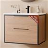ELUCHANG Mobile Bagno con Lavabo con Lavatoio Ceramica,Oak | Lavabo con mobiletto inferiore, 60 x 40 x 58 cm