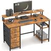 MUTUN Scrivania per computer 120x50 cm | 4 cassetti, ciabatta multipresa, ripiano per monitor, compatta e sottile, per casa, ufficio e gioco