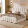 Lekvvied Letto imbottito 180x200 cm, letto matrimoniale con testiera rigata e rete a doghe, struttura letto in tessuto bouclé con gambe in legno, letti imbottiti per adulti e ragazzi,Beige