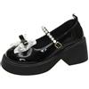 Ulalaza Scarpini Lolita per Donna Scarpe Mary Jane in Cuoio Nodo in Dentella Bottine Compensate per Cosplay Stile Mignon