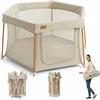 Venture All Stars Joy - Box per bambini, pieghevole, grande, portatile, per neonati e bambini, in rete traspirante e tappetino aderente, facile da installare, include borsa da viaggio, colore: tortora