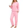 Wiepux Pigiama Donna Invernale Pile Set 2 Pezzi Maniche Lunghe Caldo | Morbido Caldo Set Due Pezzi in Pile Ricamo Pigiami da Notte Maniche Lunghe 2 Tasche Casa Relax Inverno Per Lounge