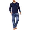 Litherday Pigiama Uomo Invernale Cotone Girocollo Henley Quadri Casa Lungo | Cotone elastan, maglia girocollo con taschino, pantaloni a quadri, tasche e coulisse per casa