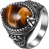 JewelryWe Anello Classico con Pietra da Uomo: Anello Grande Largo Gotico con Pietra dell'occhio di Tigre Turchese Ossidiana Idee Regalo