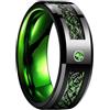 GAUEIOUR Anello in tungsteno nero da uomo, anello nuziale da uomo in acciaio inossidabile nero con gemma verde, drago celtico in carburo di tungsteno, elegante gioiello da indossare tutti i giorni o