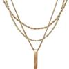 RUGGED steel - Set di collane da donna in acciaio inox, 3 strati, 7 stili, catena a cordoncino, catena veneziana + ciondolo a barra, argento, oro, oro rosa, con scatola portagioie