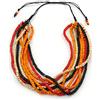 Avalaya Collana a più fili con perline di legno rosso/nero/arancione, collana con cordoncino regolabile nero, lunghezza da 46 cm a 58 cm