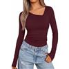 Aottori Maglia Donna Manica Lunga Colletto Asimmetrico Slim Fit Maglietta | T-Shirt, Basic Tops, Elegante, Elasticizzato, Tinta Unita, Casual, Primavera Autunno