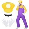 BSBUY Costume Adulto per Carnevale, 4Pcs Costume Super bros con Cappello, Baffi, Guanti, Adulto Cosplay Costumi Unisex, Fancy Dress Outfit Adulti per Halloween, Carnevale