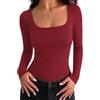 Aottori Maglia Donna Manica Lunga Maglietta Scollo Quadrato Slim Fit | Basic Top, Sottogiacca Elegante, Aderente Elasticizzato, Tinta Unita, Primavera Autunno, per Ufficio Tempo Libero e Uscite