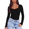 Aottori Maglia Donna Manica Lunga Scollo Quadrato Pizzo Costine Slim Fit | T Shirt, Sottogiacca Elegante, Tocco Morbido, Trama Verticale, Basic Casual, Autunno, Ufficio, Cena, Viaggio, Weekend