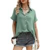 Aottori Camicetta Donna a Maniche Corte Cotone Estivo | Camicia Scollo a V, Blusa Elegante, con Bottoni, Shirt Oversize, Tinta Unita, Classico, Tops Casual