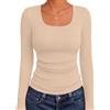 Aottori Maglia Donna Manica Lunga Maglietta Scollo Quadrato Costine | Sottogiacca Elegante, Basic Top, Slim Fit, Aderente Elasticizzato, Sexy, Tinta Unita, per Autunno Ufficio Tempo Libero