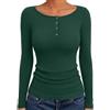Aottori Maglia Donna Manica Lunga Scollo a Barca Slim Fit Bottoni Magliette | Coste, Basic Tops, Elegante, Elasticizzato, Tinta Unita, Casual, Primavera Autunno