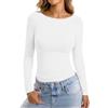 Aottori Maglia Donna Manica Lunga Scollo a Barca Slim Fit Basic Magliette | T-Shirt, Tinta Unita, Elegante, Elasticizzato,, Casual, Primavera Autunno