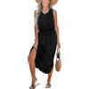 CUPSHE Abito da donna in maglia stretta in vita con spacco laterale orlo asimmetrico abiti senza maniche girocollo maxi abito