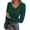 Aottori Maglia Donna Manica Lunga Scollo a V con Bottoni Costine | Maglietta Slim Fit, Basic Tops, Aderente, Elasticizzato, T-Shirt Elegante, Sottogiacca Tinta Unita, Casual