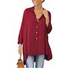 Cicy Bell Camicetta da Donna con Scollo a V T-Shirt a Maniche Lunghe in Raso con Bottoni Top a Tunica Casual