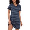 Bresdk Camicia da Notte Donna Cotone Camicie da Notte Estive Maniche Corte con Scollo a V e Bottoni Vestiti a Righe Estiva