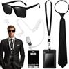 Alaoo Agente Costume Accessori, Spy Costume Set, Spy Costume Accessori | Inclusi occhiali da sole, cravatta, documento d'identità, porta carte, auricolari e cavo di comunicazione, per Cosplay