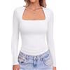 Aottori Maglia Donna Manica Lunga Scollo Quadrato Slim Fit Casual Basic | T Shirt, Top, Sottogiacca Elegante, Comfort Piacevole, Tinta Unita, Linea Pulita, Abbigliamento Autunno, Ufficio, Cena