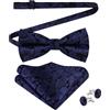 AUYAO Set di Papillon, 3 Pezzi Set da Papillon Uomo con Fazzoletto da Taschino e Gemelli, Mens Paisley Bow Tie Design Regolabile, Cerimonie e Abbigliamento Business