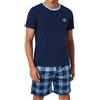 Bresdk Pigiama Uomo Estivo Manica Corta Pigiami Due Pezzi Cotone Leggero Top Pigiama e Pantaloncini a Quadri Loungewear per Casa S-3XL