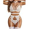 Avidlove Set di Lingerie da Donna Sexy Completo Intimo in Pizzo 3 Pezzi | Choker Rimovibile,Reggiseno,Mutandine, Giarrettiere,Chiusura a Pressione,Trasparente in Pizzo,Comodo,Scollo a V