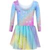 trudge Costume da Balletto Vestito da Balletto per Ragazze Vestito da Balletto Arcobaleno a Maniche Lunghe Vestito da Ballo per Balletto Tutu Body da Ballo Abiti da Ballerina 5-6 Anni