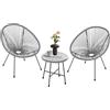 Juskys Set di mobili da balcone Ostana 3 pezzi - Tavolo e 2 poltrone - Elegante gruppo di seduta per balcone, terrazza e giardino - Set di mobili da giardino per balcone Grigio chiaro