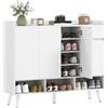 HOMCOM Scarpiera Ingresso Salvaspazio, 4 Ante Design Push-to-Open, Bianco | Scarpiera Armadio, Ripiani Regolabili, Cassetto, 3 Vani Aperti, in Legno, Porta Scarpe per Corridoio, 120x35x100 cm