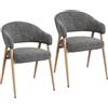 WOLTU Set di 2 Sedie Cucina, Sedie Ergonomiche con Braccioli, Grigio | Schienale Traforato, Gambe in Metallo Effetto Legno, per Sala da Pranzo, Soggiorno, Camera da Letto