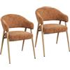 WOLTU Set di 2 Sedie Cucina, Sedie Ergonomiche con Braccioli, Marrone | Schienale Traforato, Gambe in Metallo Effetto Legno, per Sala da Pranzo, Soggiorno, Camera da Letto