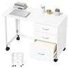 HOMCOM Scrivania per Computer Pieghevole, 3 Cassetti, Bianco Effetto Legno | Scrivania Ufficio Salvaspazio, 6 Ruote, Guide per A4 Lettera, Tavolo PC per Ufficio Studio Camera da Letto 107x50x72cm