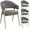 WOLTU Set di 4 Sedie Cucina, Sedie Ergonomiche con Braccioli, Grigio | Schienale Traforato, Gambe in Metallo Effetto Legno, per Sala da Pranzo, Soggiorno, Camera da Letto