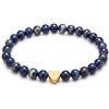 GD GOOD.designs Bracciale con Pietra Naturale e Cuore in Acciaio Inox Placcato Oro 18K | Bracciale da Donna con Perle da 6 mm | Impermeabile | Elastico 15-19 cm | Sacchetto Portagioie Incluso