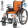 VOCIC U32 Sedia a Rotelle Pieghevole con Autospinta 14.5KG | Carrozzina per anziani fino a 136KG,ruote 60CM antiforatura,doppio freno,braccioli regolabili,alluminio|Arancione