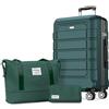 SHOWKOO Valigia Rigida Grande 77cm Trolley Bagaglio a Mano Ultra Leggero ABS+PC Espandibile Durevole Set Valige Trolley da Viaggio Chiusura TSA con Borsa da Toilette e Borsa da Viaggio, Verde
