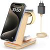 JoyGeek Caricabatterie wireless 3 in 1 pieghevole per i Phone 16/15/14/13/12/11/X, stazione di ricarica induttiva per iWatch 10/9/Ultra/SE/8/7/6/5/4, per Air Pods 4/2/3/Pro, Bamboo