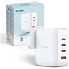 D-Link DCP-101 Caricatore USB GaN 100W - Caricatore rapido a 4 porte con USB-C PD 3.0 e QC 4.0 - Compatto per laptop, smartphone e tablet - Spina EU