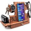 Greta Oto Docking Station in Legno Organizzatore da Scrivania per Lui Supporto Smartphone Idea Regalo per Uomo Personalizzato Svuotatasche da Ingresso San Valentino Regali Natale per Uomini