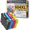 123CONSOMMABLES - 604XL - Cartucce d'inchiostro compatibili con Epson 604 XL per Expression Home XP-2200 XP-3200 XP-4200, Workforce WF-2910 WF-2930 WF-2935 WF-2950 (1 nero/1 ciano/1 magenta/1 giallo)