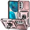 Nikaque Custodia per telefono Moto G52 G82, protezione per fotocamera scorrevole, antiurto, con cavalletto ad anello, supporto magnetico per auto, copertura resistente per Motorola Moto G52 G82, rosa