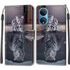 TOMYOU Cover per Honor X7 / Play 30 Plus, gatto e tigre | Antiurto Protettiva Portafoglio, Slot per Schede, Magnetica, Custodia in Pelle PU, Libro Flip,Funzione Stand