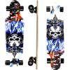 asktom Longboard da 78,7 cm, 7 strati, skateboard Pro Cruiser completo, per crociera, intaglio, free-style e downhill con strumento a T (teschio)