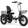 Motiro M43 Triciclo Elettrico per Adulti Pieghevole - Triciclo Elettrico Fatbike con Motore 250W, Batteria 48V 15Ah, Shimano 7Marcia, Sedile con Schienale, 2 Cestini, Nero