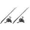 A&M Angelsport Set di 2 carpe Basic Carp da 3,60 m, 2,75 lb + 2 Quick Runshift 5000 FS | 2 canne da pesca alla carpa con 2 mulinelli a ruota libera, bobine di ricambio e lenza monofilo Camo da 0,33 mm